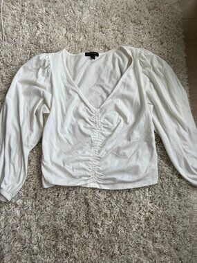 Banana Republic Ruched Knit V-Neck Top White Size S